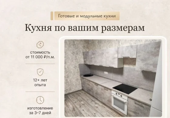 Модульные кухонные гарнитуры под заказ от 11000 рублей